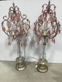 MCM Pink Glass Table Lamps (34in Tall)