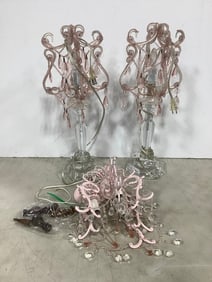 MCM Pink Glass Table Lamps and Chandelier (Tallest - 19.5in)