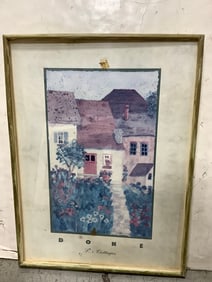 Framed Done cottages art print(frame damaged-21in.x27.5in.)