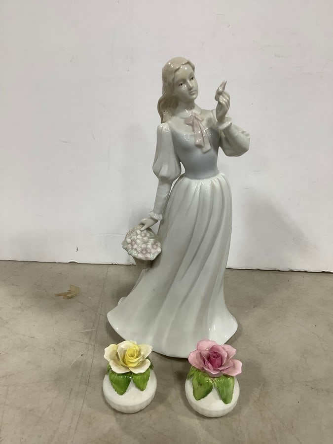 Porcleain statue(12in.tall) and Alison floral bone china floral shakers: Porcleain statue(12in.tall) and Alison floral bone china floral shakers