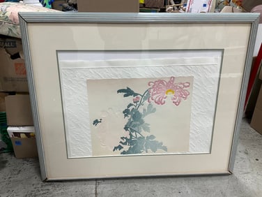 Framed and signed floral artwork(33in.x40.5in.)