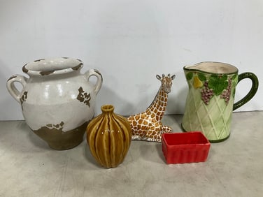 Ceramic Planter, Water Pitcher, Giraffe Statue, and more (Tallest - 9.5in)