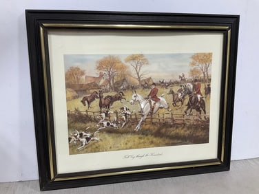 Framed 'Full Cry Through the Homestead' Artwork (19.75inx23.5in)