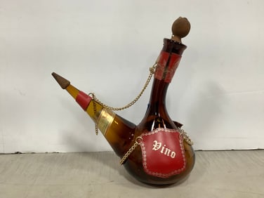 Vintage Amber Glass Wine Cruet Decanter (14in Tall)