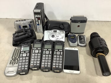 Various Cameras (Kodak, Panasonic, etc), Phones, Panasonic House Phone Set, Bushnell Binoculars, and