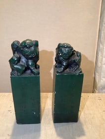Hard stone carved guardian lions(8in.tall)