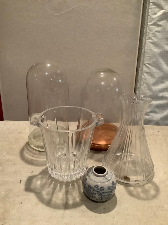 Glass dome covers, crystal MCM ice bucket, and more(12in.tallest) (1 of 1)