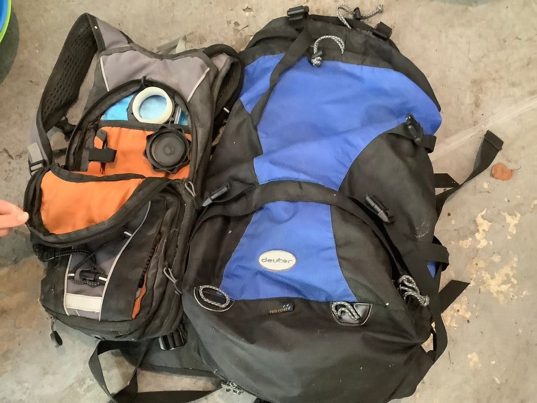 Camping backpack and water bag: Camping backpack and water bag