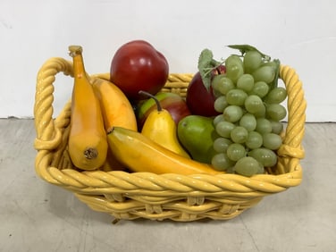 Tabletops Gallery ceramic basket5.75in.x9.5in.x9.5in.)and fruit decor