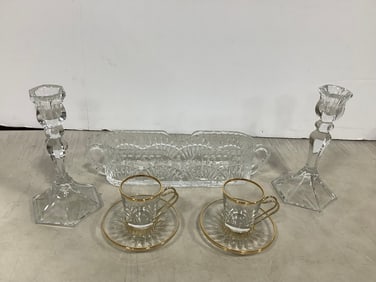 Glass Candle Holders, Gold Trim Cups/Plates, and more (Tallest - 7.75in)