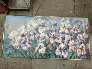 Framed Floral Oil on Canvas Artwork signed Lee Reynolds(30inx60in)