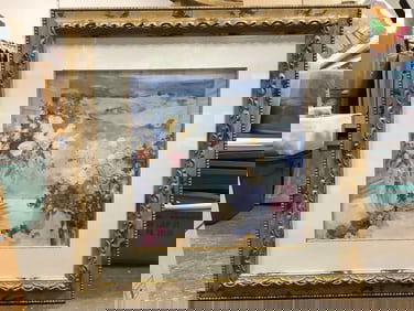 Framed and signed floral artwork(43.5in.x43.5in.)