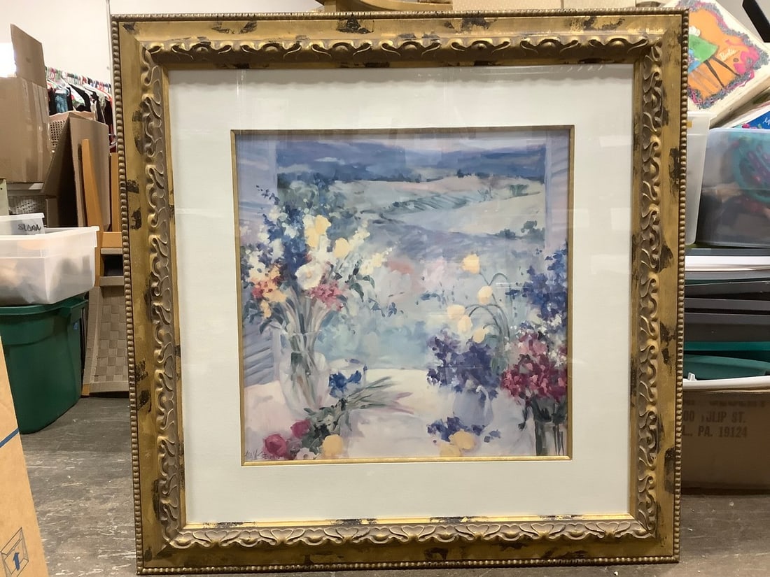Framed and signed floral artwork(43.5in.x43.5in.) (1 of 1)