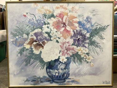 Framed Floral Oil on Canvas Artwork signed Lee Reynolds(40.5in.x50in.)