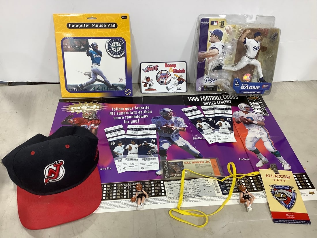 1996 football cards master schedule poster, Eric Gagne McFarlane collectible figure, baseball (1 of 1)