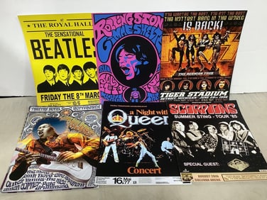 Rock concert repo card stock poster lot(The Rolling stones, Scorpions, Queen, and more)