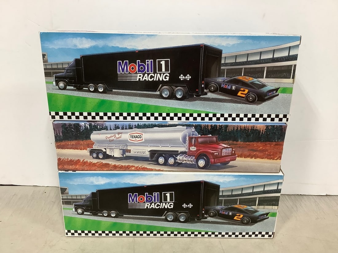 1975 Texaco Toy Tanker Truck and Mobil Car Carriers *new in box*: 1975 Texaco Toy Tanker Truck and Mobil Car Carriers *new in box*