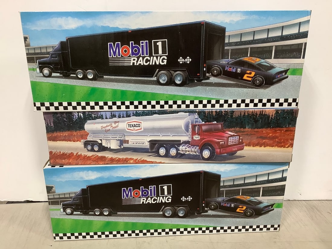 1975 Texaco Toy Tanker Truck and Mobil Car Carriers *new in box*: 1975 Texaco Toy Tanker Truck and Mobil Car Carriers *new in box*