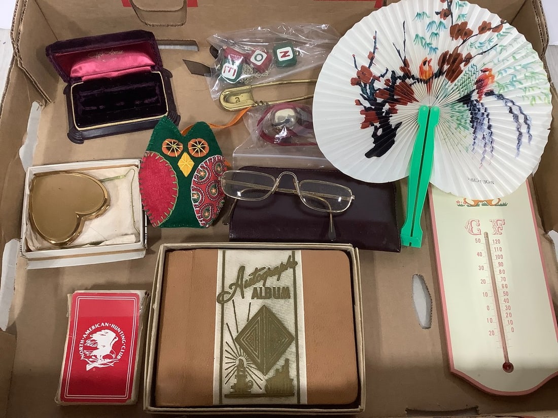 Vintage Photo Album, Glasses, Thermometer, Hand Fan, and more: Vintage Photo Album, Glasses, Thermometer, Hand Fan, and more