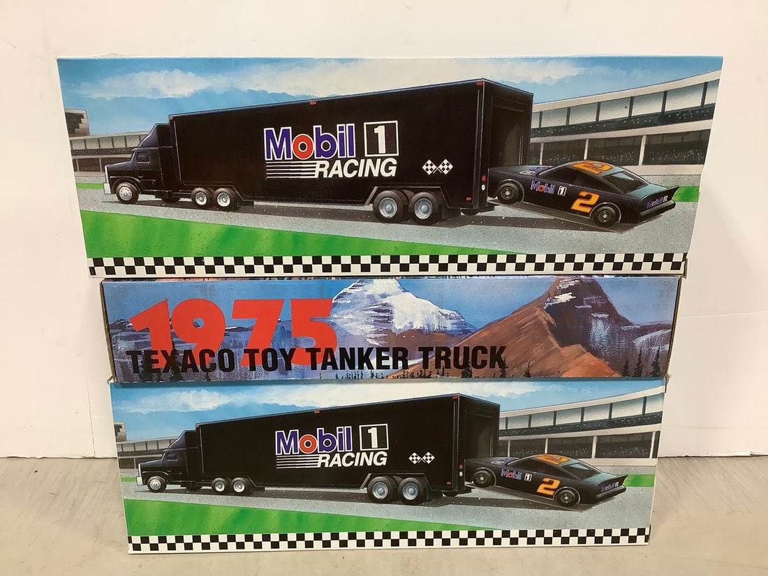 1975 Texaco Toy Tanker Truck and Mobil Car Carriers *new in box*: 1975 Texaco Toy Tanker Truck and Mobil Car Carriers *new in box*
