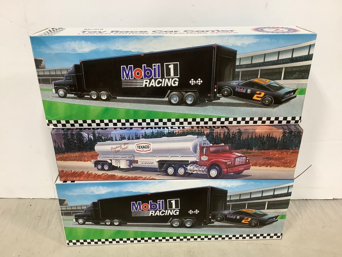 1975 Texaco Toy Tanker Truck and Mobil Car Carriers *new in box*: 1975 Texaco Toy Tanker Truck and Mobil Car Carriers *new in box*