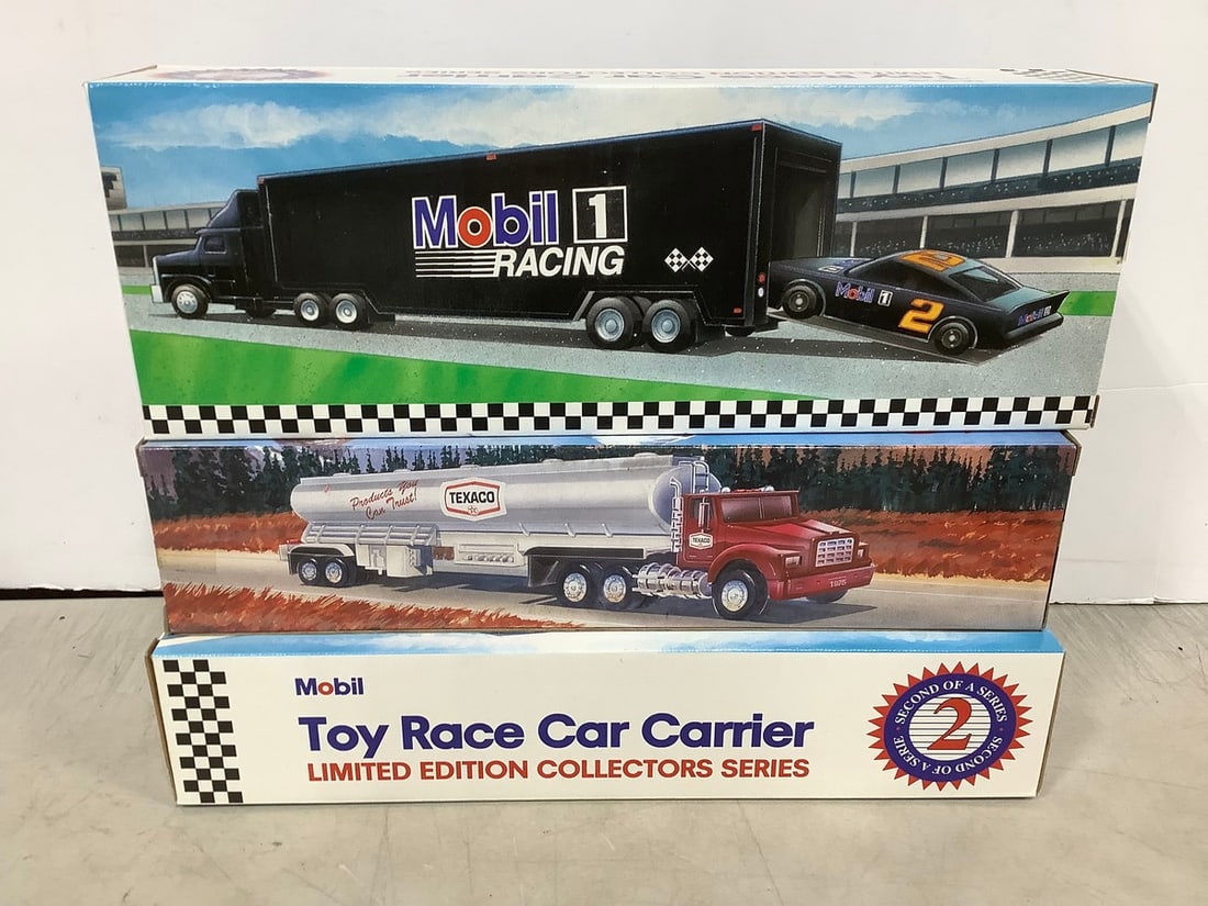 1975 Texaco Toy Tanker Truck and Mobil Car Carriers *new in box*: 1975 Texaco Toy Tanker Truck and Mobil Car Carriers *new in box*