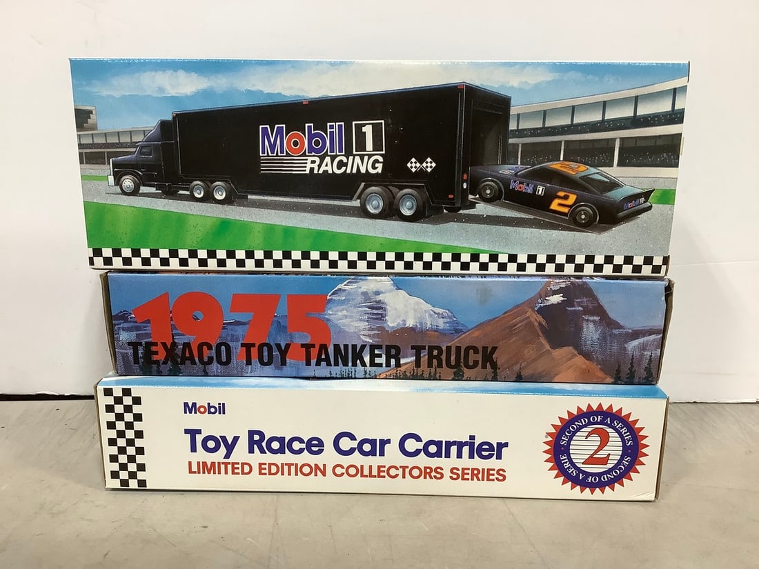 1975 Texaco Toy Tanker Truck and Mobil Car Carriers *new in box*: 1975 Texaco Toy Tanker Truck and Mobil Car Carriers *new in box*