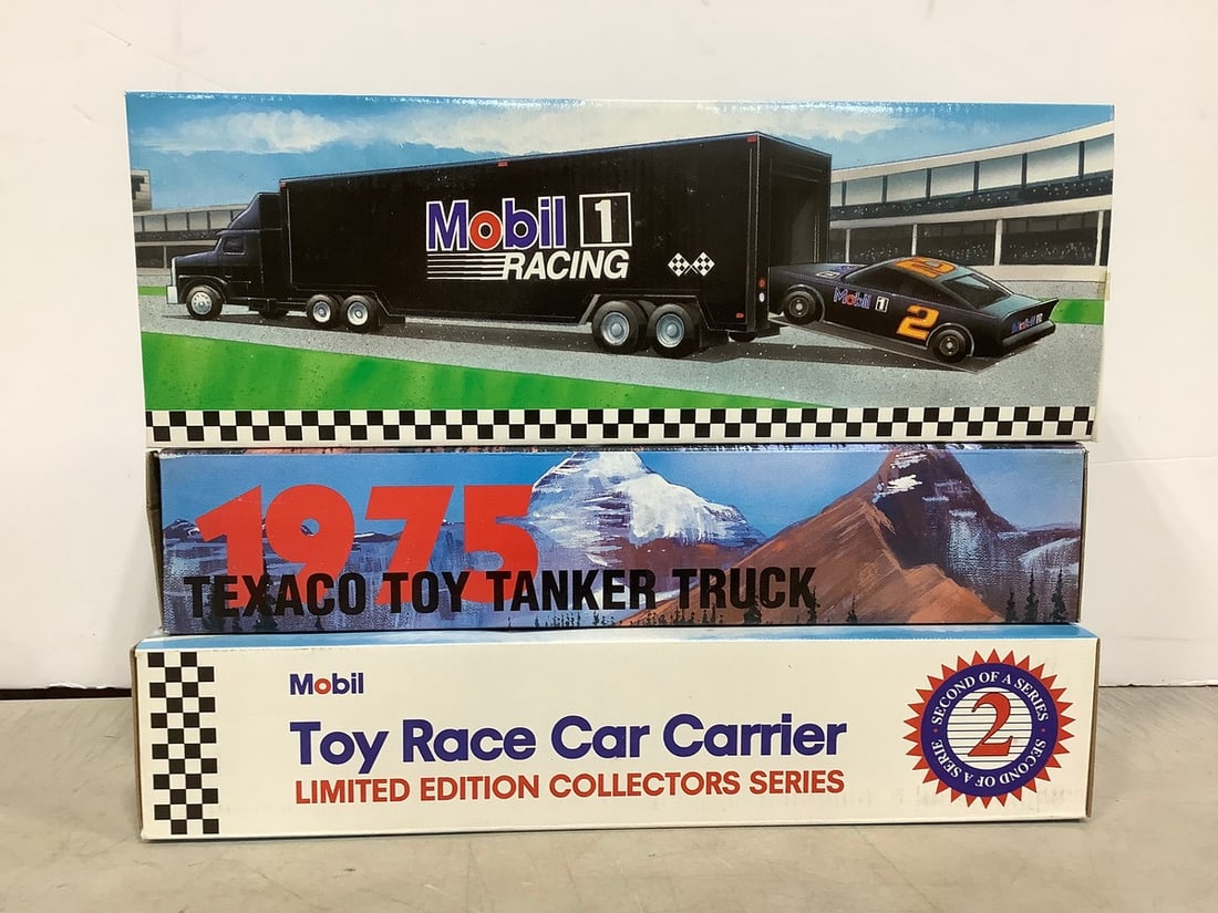 1975 Texaco Toy Tanker Truck and Mobil Car Carriers *new in box*: 1975 Texaco Toy Tanker Truck and Mobil Car Carriers *new in box*