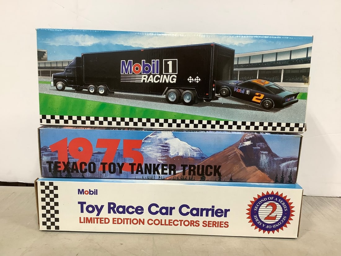 1975 Texaco Toy Tanker Truck and Mobil Car Carriers *new in box*: 1975 Texaco Toy Tanker Truck and Mobil Car Carriers *new in box*