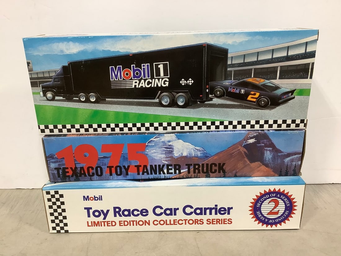 1975 Texaco Toy Tanker Truck and Mobil Car Carriers *new in box*: 1975 Texaco Toy Tanker Truck and Mobil Car Carriers *new in box*