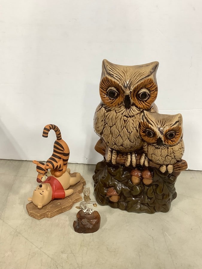 1982 ceramic owl statue, Pooh & Friends statue, and more(10.75in.tallest): 1982 ceramic owl statue, Pooh & Friends statue, and more(10.75in.tallest)