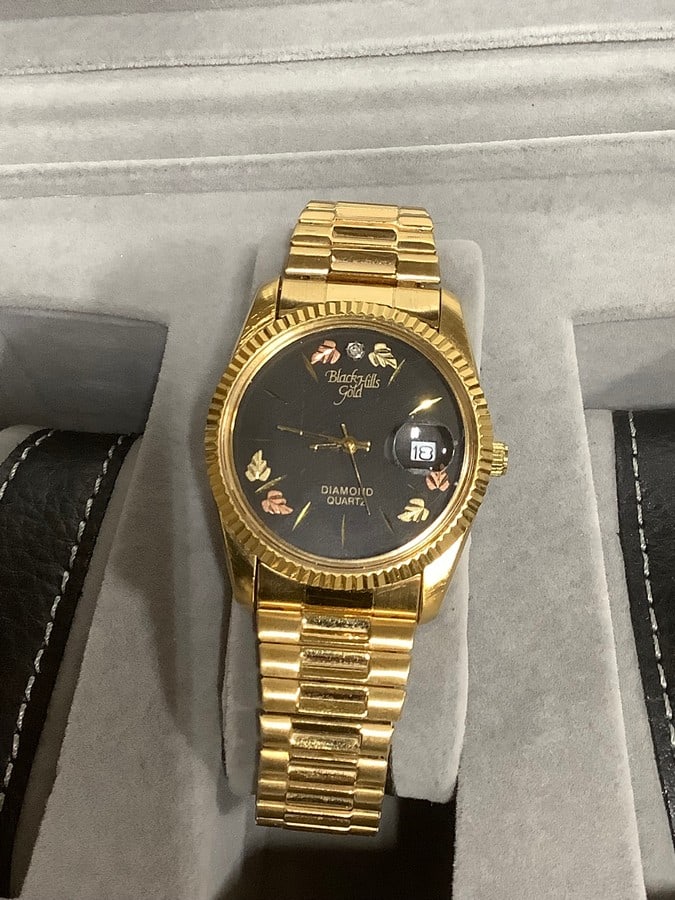 Black Hills Gold Mens watch with Diamond and gold inlet: Black Hills Gold Mens watch with Diamond and gold inlet