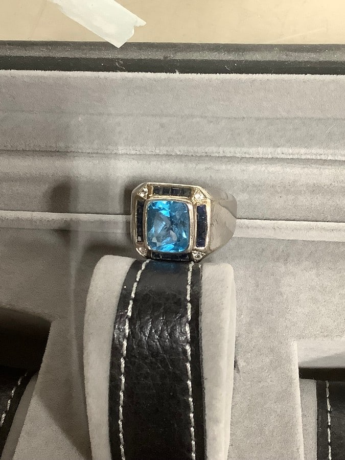 Sterling silver light blue stone mens ring (1 of 1)