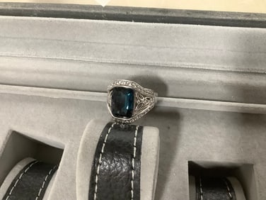 Sterling silver mens ring with diamonds and semi precious stones