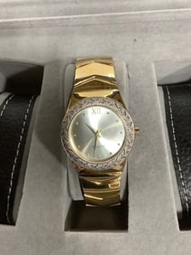 Sterling silver case Danbury Mint with diamond clip mens watch