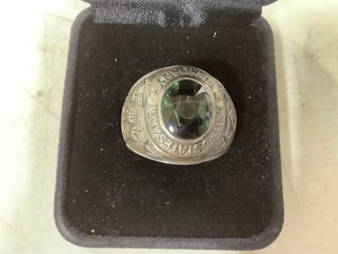 1950s Army Germany Sterling Silver Ring with Green Stone