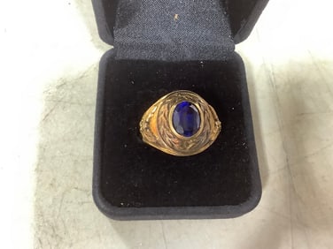 Military Blue Stone Gold over Silver Ring