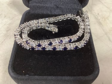 Sterling Silver Bracelet with Blue and Clear Stones