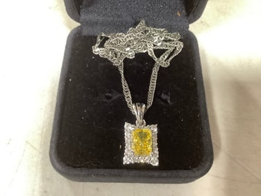 Sterling Silver Necklace with Amber Stone