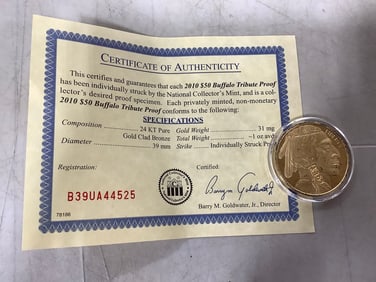 2010 Buffalo Tribute Proof with COA