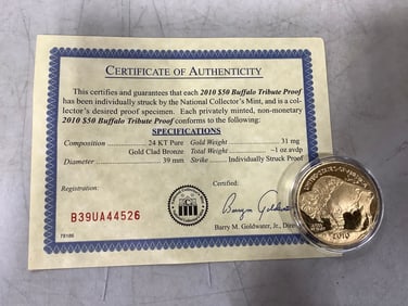 2010 Buffalo Tribute Proof with COA