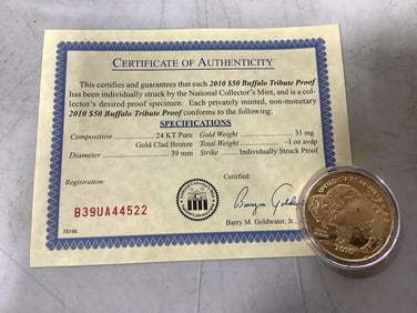2010 Buffalo Tribute Proof with COA