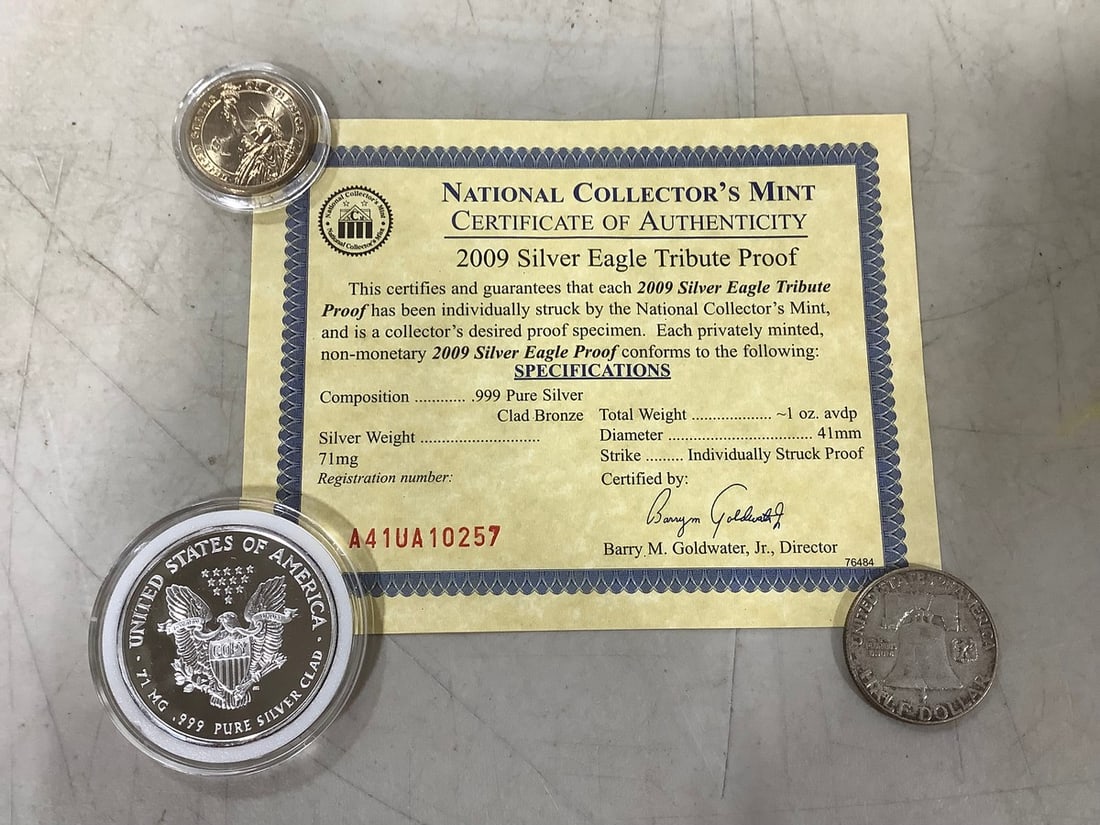 2009 Silver Eagle Tribute Proof with COA, US Half Dollar Coin, and more (1 of 1)