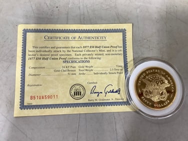 1877 Half Union Proof with COA
