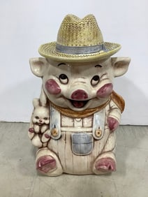 Vintage Treasure Craft Farmer Pig Cookie Jar (13in Tall)
