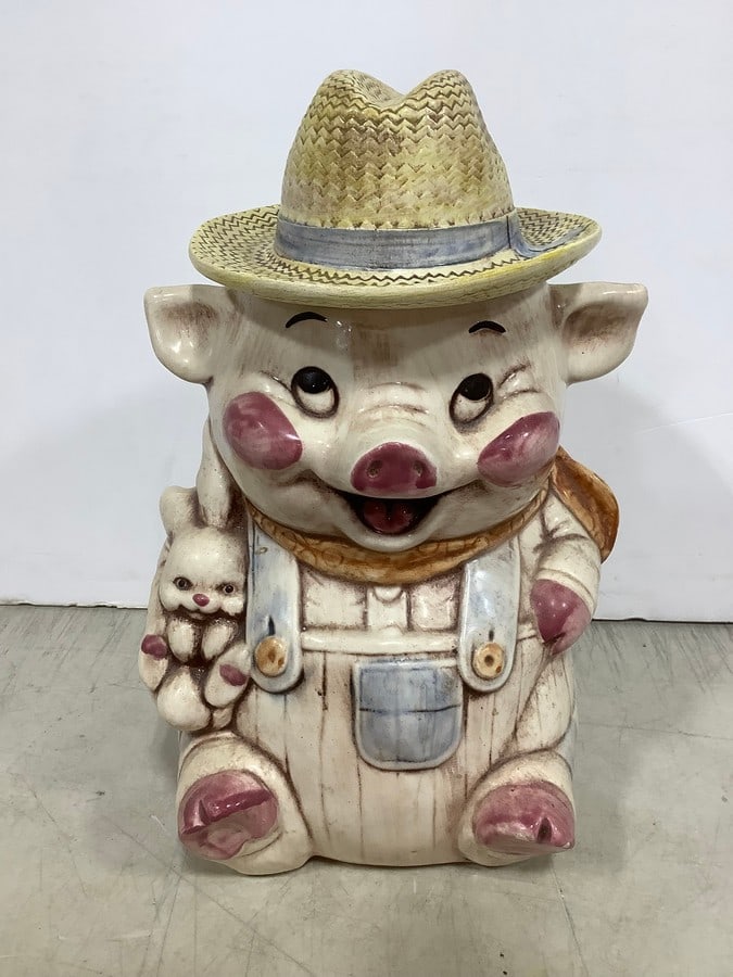 Vintage Treasure Craft Farmer Pig Cookie Jar (13in Tall) (1 of 1)