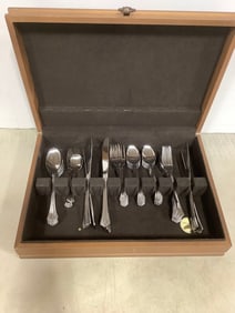 WF stainless steel utensils in McGraw tarnish proof silverware chest(16in.x11in.x3in.)