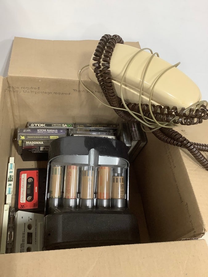 Coin sorter, vintage phone, and various casette tapes(Madonna, Michael Jackson, and more) (1 of 1)