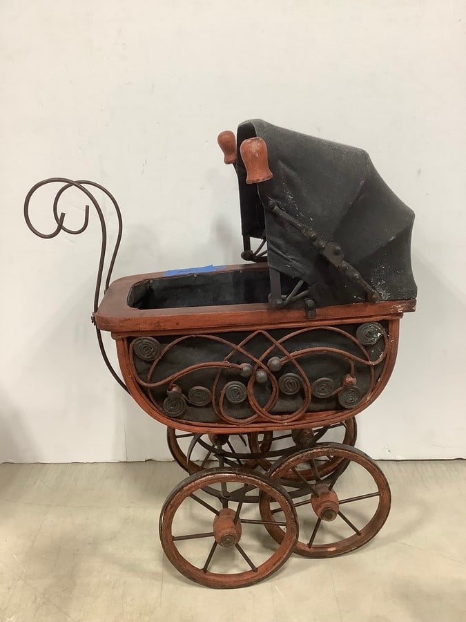 Vintage Wooden Doll Carriage (18.5in Tall)