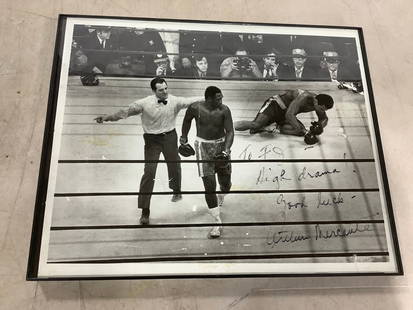 Framed black and white Muhammad Ali photographic print signed(8.25in.x10.25in.): Framed black and white Muhammad Ali photographic print signed(8.25in.x10.25in.)